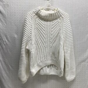 Free People Sweetheart Sweater Size XL Mock Neck Ribbed Knit Chunky Ivory